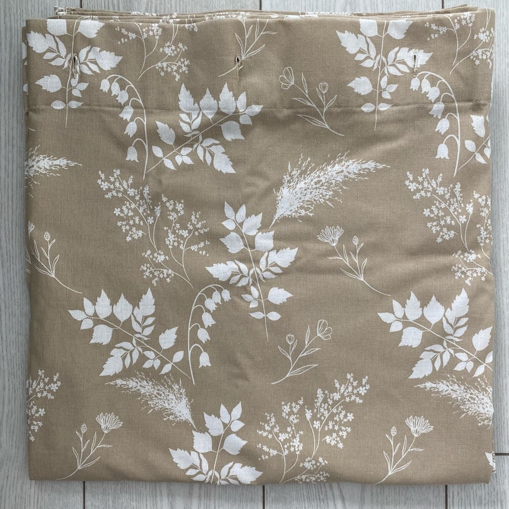 House & Home Floral Tan and White Fabric Shower Curtain